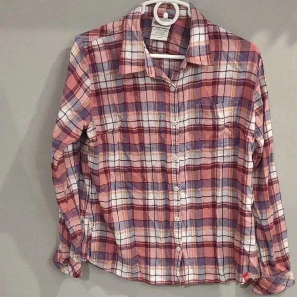 Dickies women's large plaid‎ pink purple white flannel button down - Picture 1 of 5